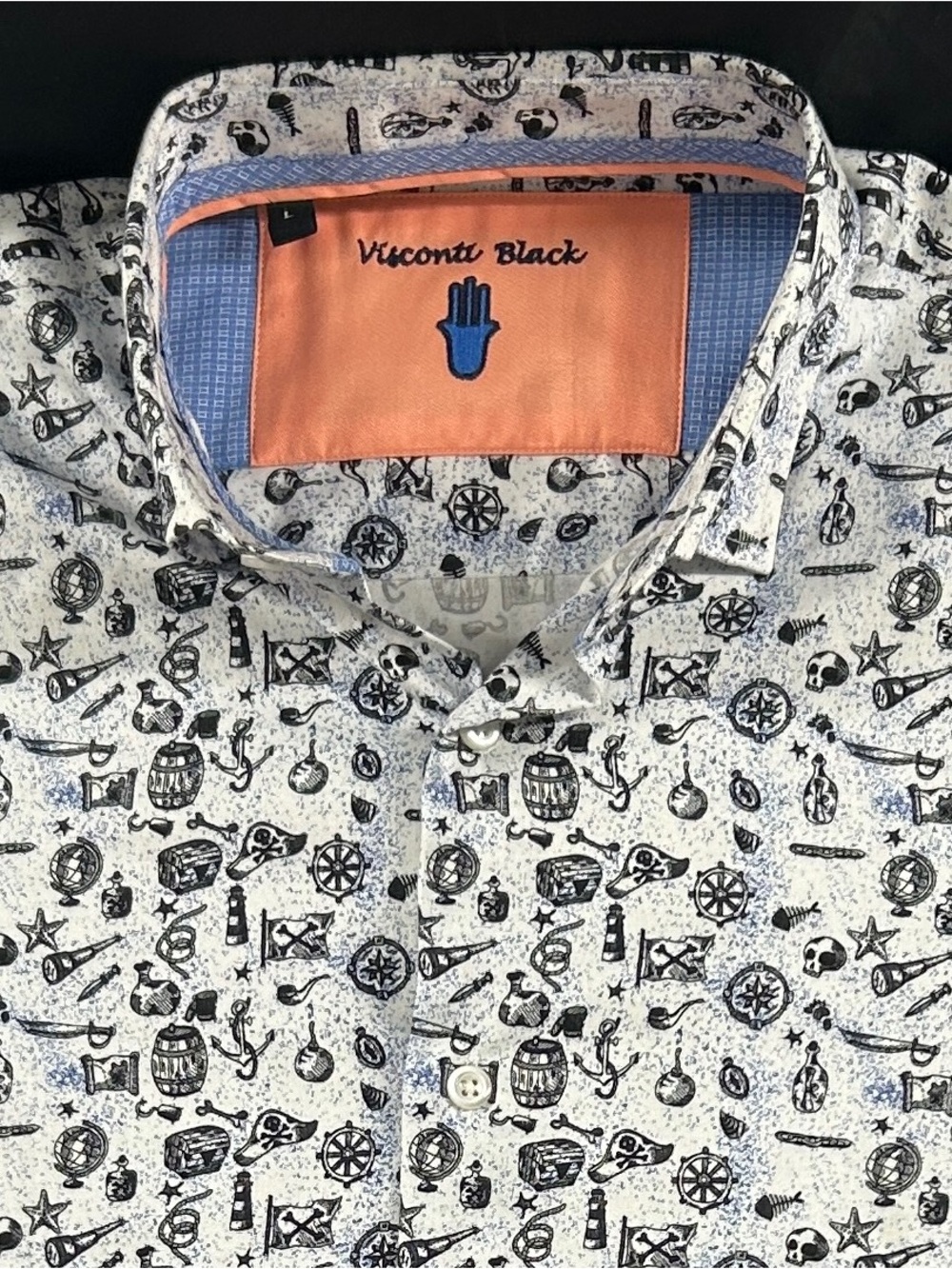 Luchiano Visconti Black Pirate Nautical Novelty Button Up Shirt Men's L